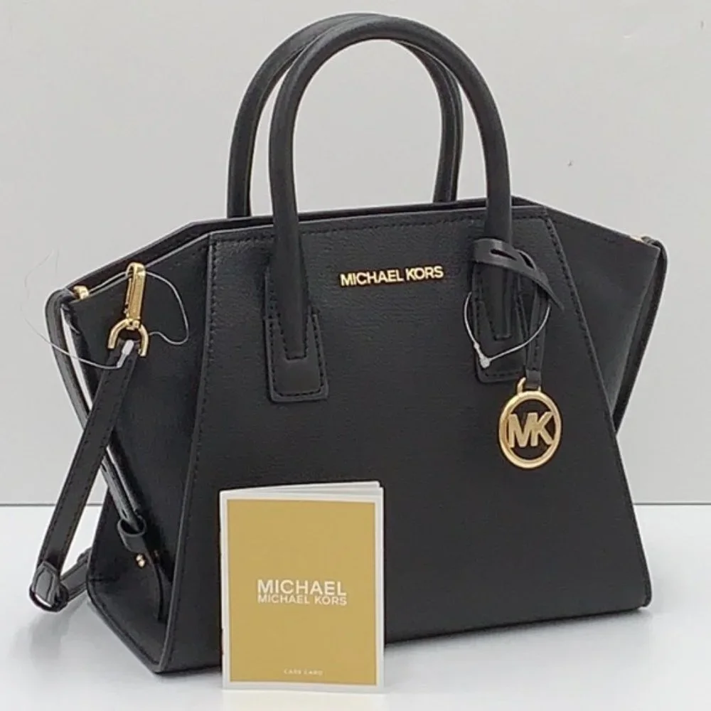 Michael Kors Avril Small Leather Top-Zip Satchel Black color